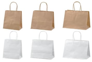 マチ広 ギフトバッグはクラフトと白の２色。各３サイズご用意しています class=